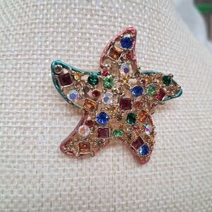 Vintage Sparkling Star Brooch Pin Multicolor Stones Starfish Colorful Whimsical